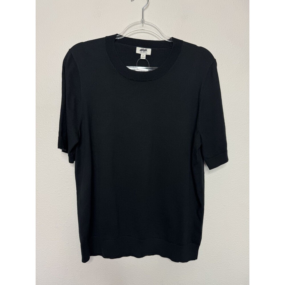 J.Crew XL Sweater Top Black 100% Cotton Pullover Short Sleeve Crewneck Soft NWT